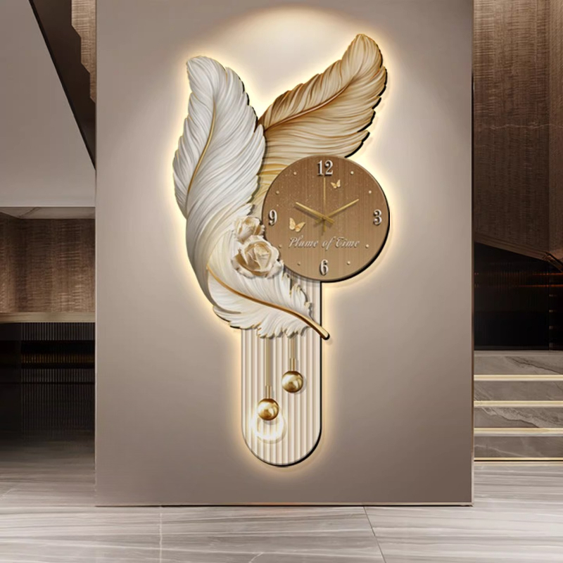 Lighting Home Decor Wall Clocks - Light Luxury Feather Entrance LED Wall