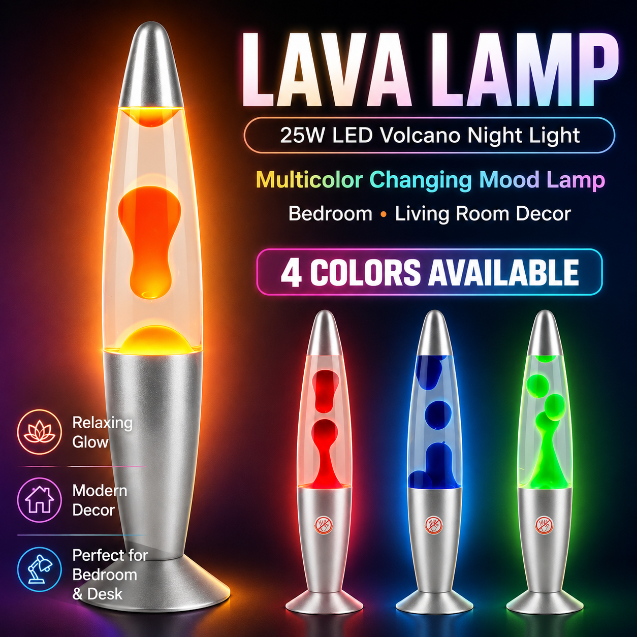 Lava Lamp Desktop - Lava Lamp 25W LED Volcano Night