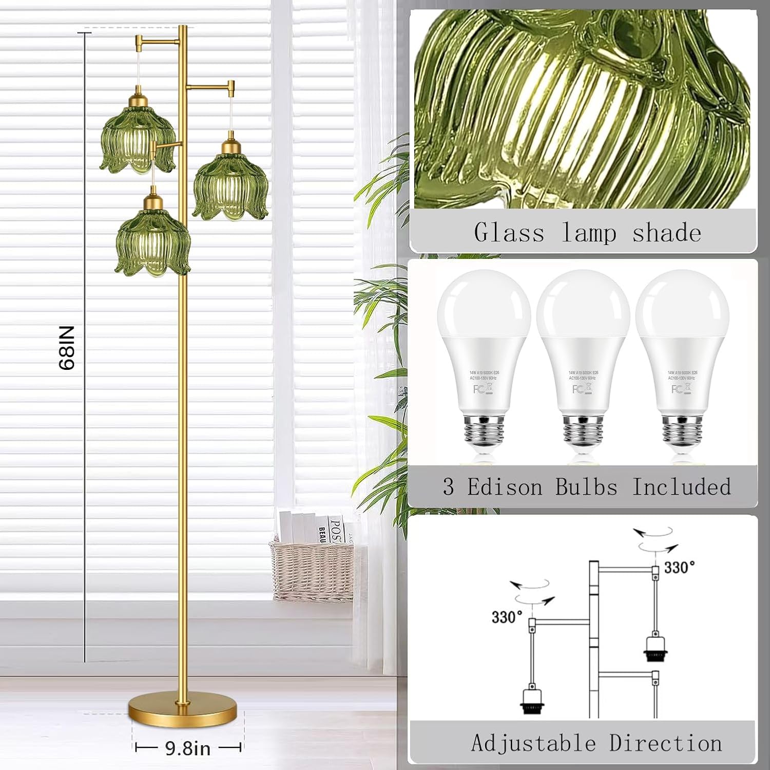 Vintage Gold Glass Floor Lamp  - مراجعة Lighting Decor وسعره