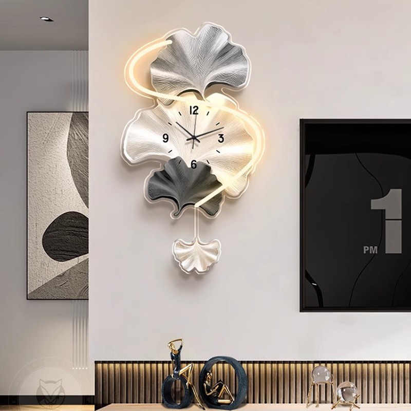 Premium Ginkgo Leaf Wall Clock - مراجعة Lighting Home Decor Wall Clocks وسعره