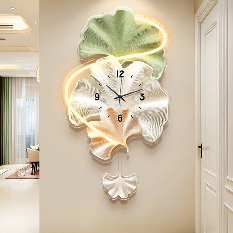 Premium Ginkgo Leaf Wall Clock - مراجعة Lighting Home Decor Wall Clocks وسعره