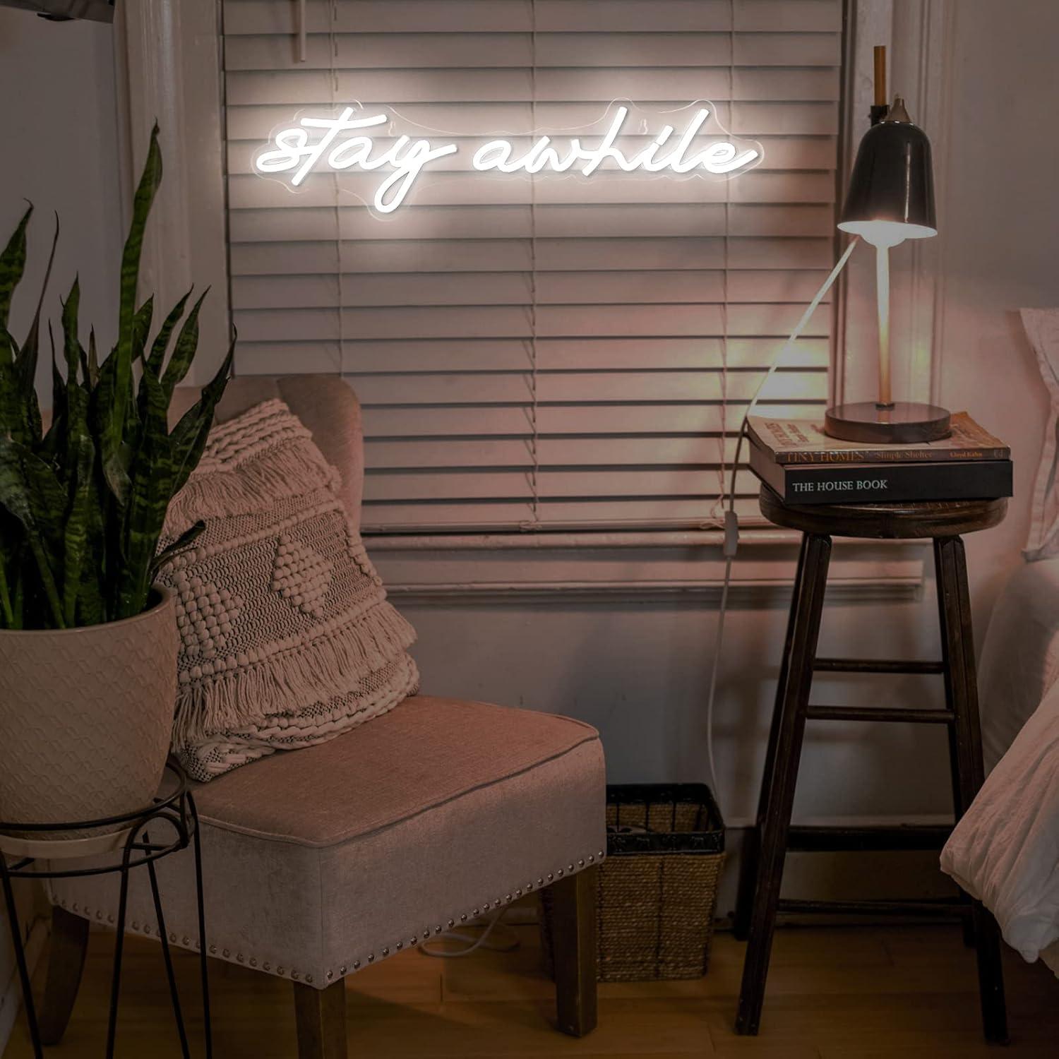 Stay Awhile Neon Signs USB Dim - مراجعة Lighting Decoration For Home وسعره