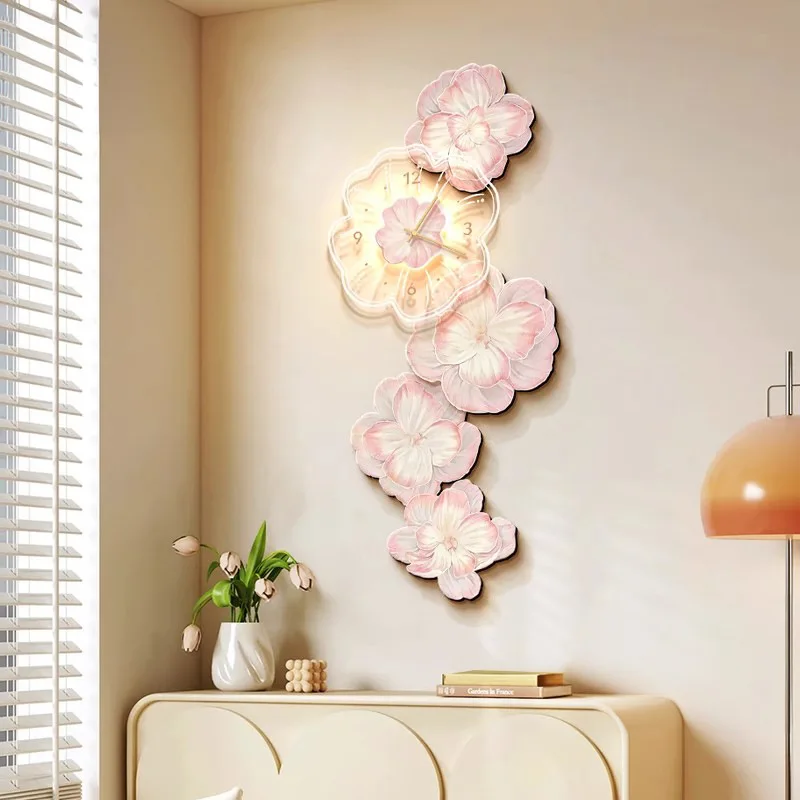 Pink Flower Light Luxury Wall  - مراجعة Lighting Home Decor Wall Clocks وسعره