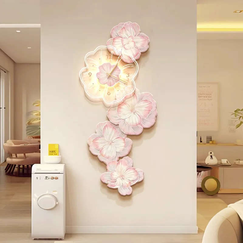 Pink Flower Light Luxury Wall  - مراجعة Lighting Home Decor Wall Clocks وسعره