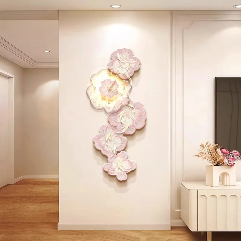 Pink Flower Light Luxury Wall  - مراجعة Lighting Home Decor Wall Clocks وسعره