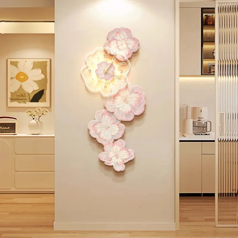 Pink Flower Light Luxury Wall  - مراجعة Lighting Home Decor Wall Clocks وسعره