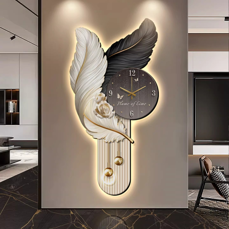 Light Luxury Feather Entrance  - مراجعة Lighting Home Decor Wall Clocks وسعره