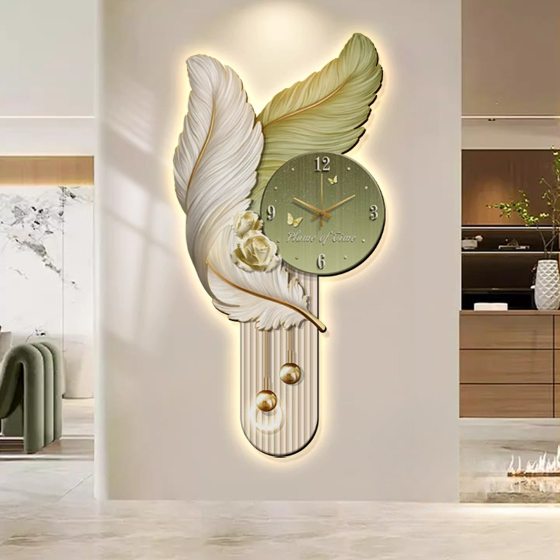 Light Luxury Feather Entrance  - مراجعة Lighting Home Decor Wall Clocks وسعره