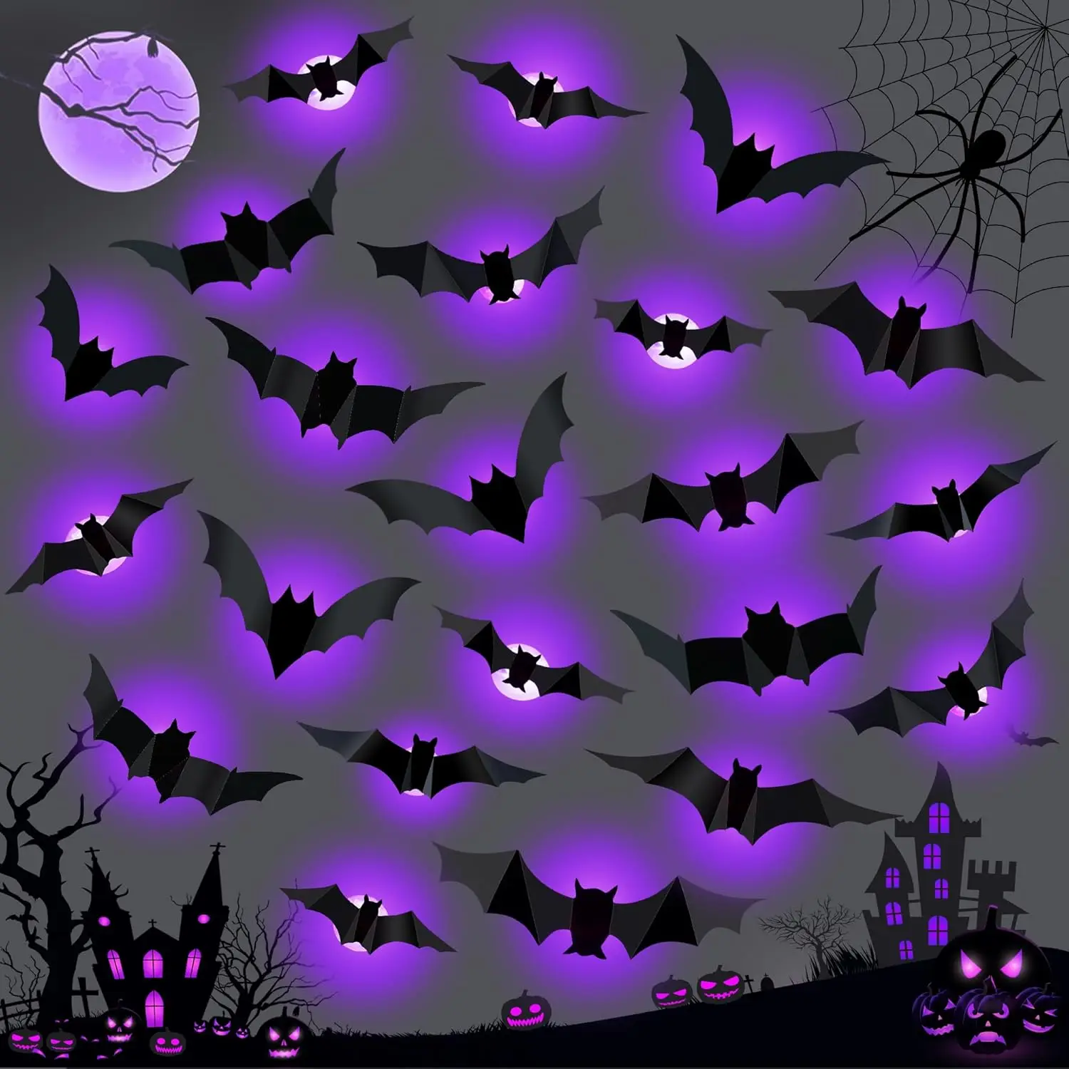 Halloween LED Bats Spider Deco - مراجعة Outdoor Lighting Wedding Decor وسعره
