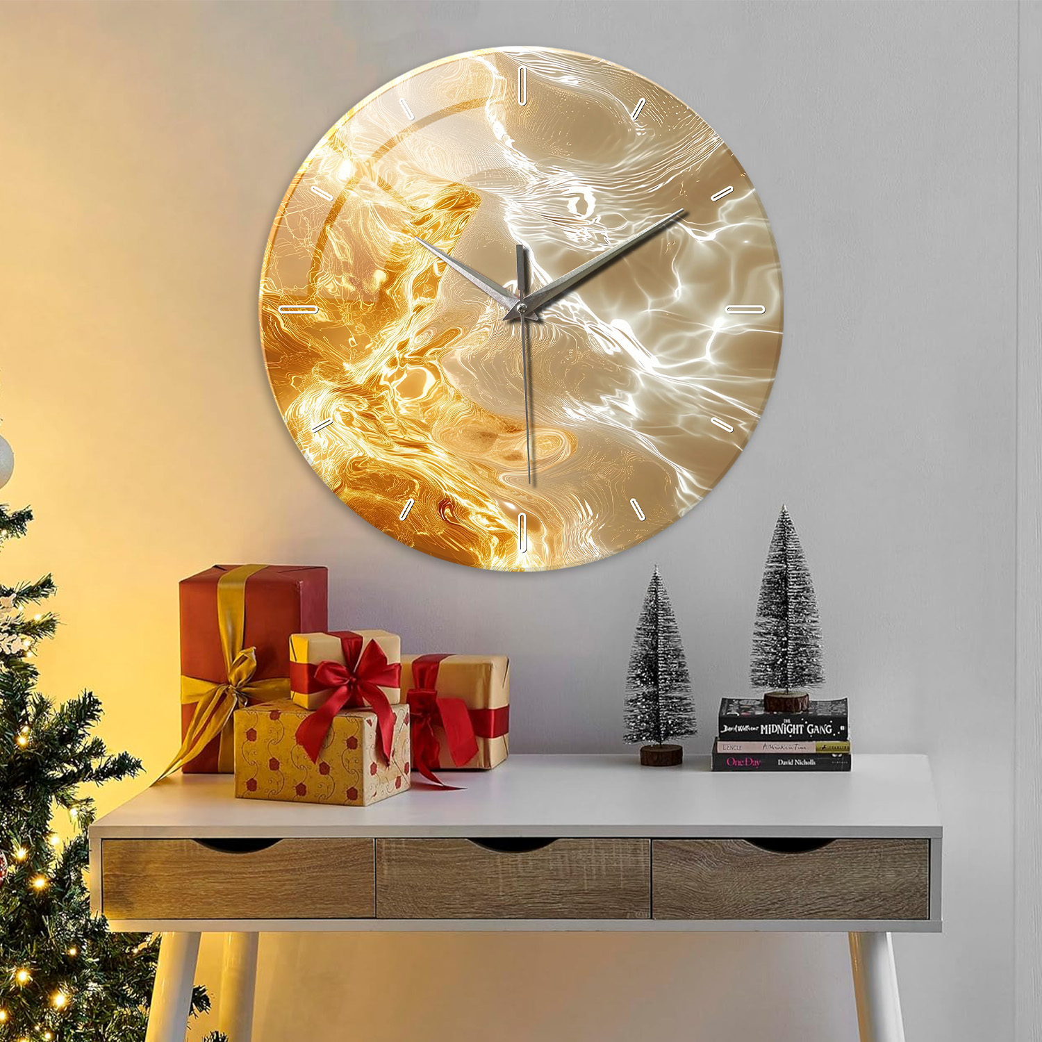 1pc glass wall clock, modern l - مراجعة Lighting Home Decor Wall Clocks وسعره