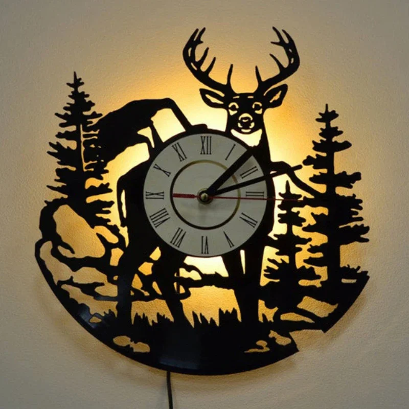 Forest Deer Vinyl Record Wall  - مراجعة Lighting Home Decor Wall Clocks وسعره
