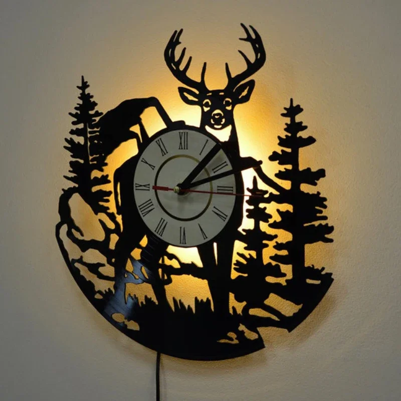Forest Deer Vinyl Record Wall  - مراجعة Lighting Home Decor Wall Clocks وسعره