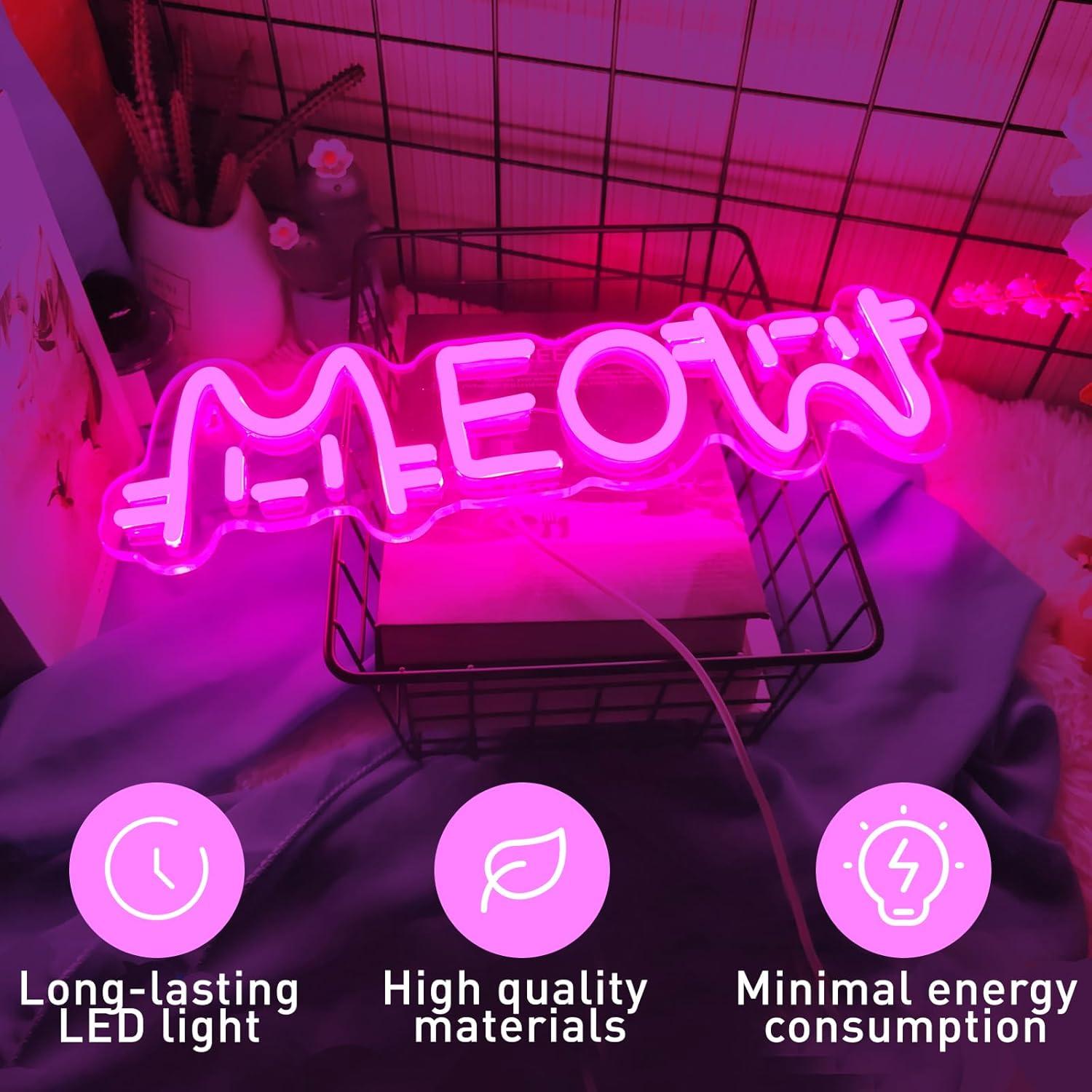 Meow Neon Sign Cat USB Powered - مراجعة Lighting Decoration For Home وسعره