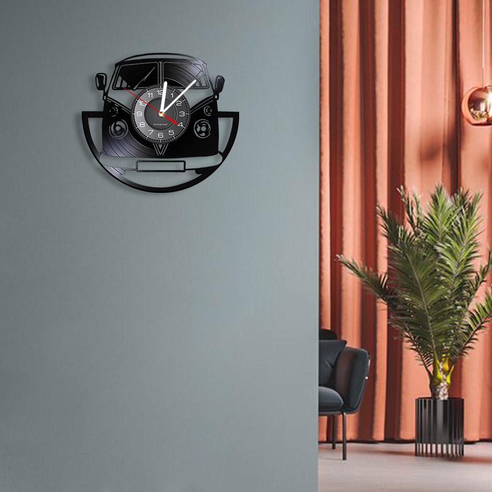 Minibus Vintage Vinyl Record W - مراجعة Lighting Home Decor Wall Clocks وسعره